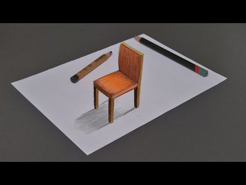 3d drawing chair on paper for beginner