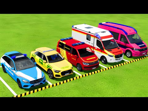 TRANSPORTING ALL POLICE CARS & AMBULANCE EMERGENCY VEHICLES WITH MAN TRUCKS ! Farming Simulator 22