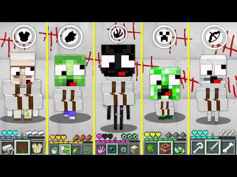 I CAUGHT PSYCHOS LITTLE MOBS in MINECRAFT GOLEM ZOMBIE ENDERMAN CREEPER SKELETON HOW to PLAY Battle