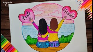 Friendship Day drawing / How to draw International Friendship Day easy / Best Friends drawing