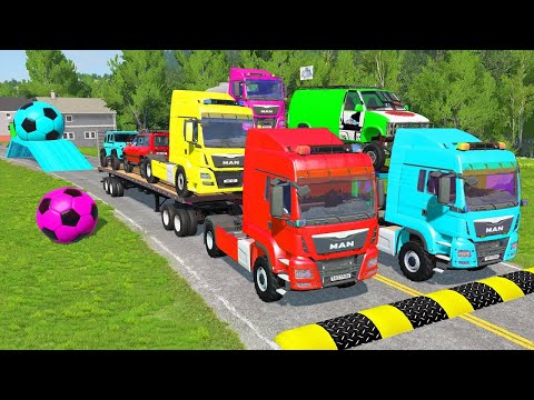 Flatbed Truck Mcqueen | Transportation with Truck - Pothole vs Car - BeamNG.Drive