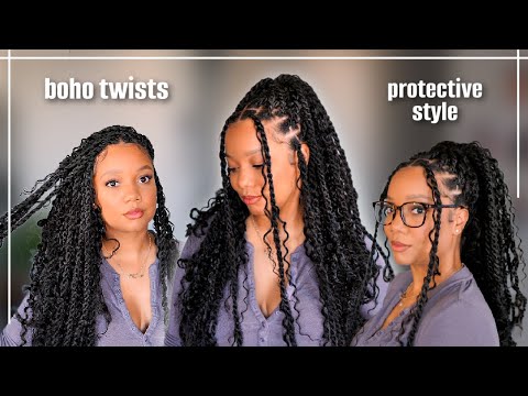 🚫 No Crochet Boho Twists w/ Human Hair | Easy Beginner Friendly Protective Style | Curls Queen