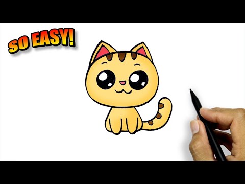 How To Draw A Cartoon Cat | Cute Cat Drawing