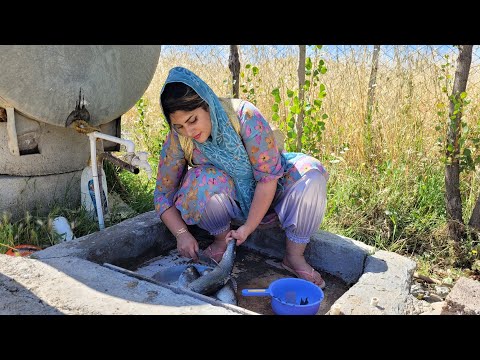 Cooking salmon with local butter in Iranian village style