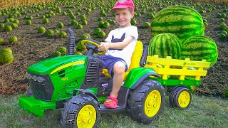 Damian & Darius on the Watermelon Farm | Tractor Adventures!