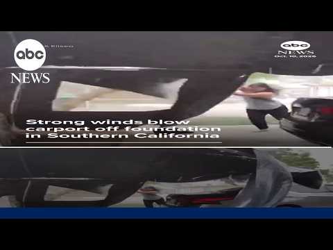 Strong winds blow carport off foundation in Southern California