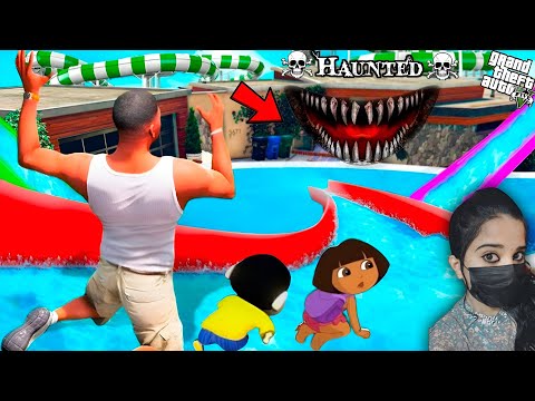 Franklin & Michael Trapped On Haunted Water Slide | Shinchan & Dora (Mr Beast)