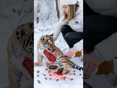 Although the skier woman healed the tigers cub, the mother tiger showed her no mercy.