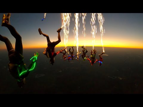 SKYDIVING AT NIGHT WITH FIRE | Dusk Pyrotechnic Skydive