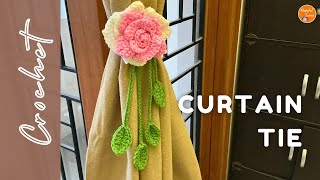 How to Crochet Rose Flower Curtain Tie Backs | Beautiful Crochet Rose flower pattern for Home Decor