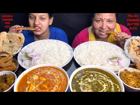 Eating Palak Paneer, Kadahi Paneer, Mix Veg I butter Roti, Spicy chilli Pakora I Foodie Gd