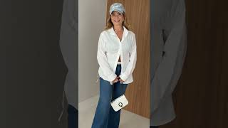 Vídeo adicional 6 do item Camisa Raphaela em Tricoline - Branca - com Ajuste Lateral na Cintura