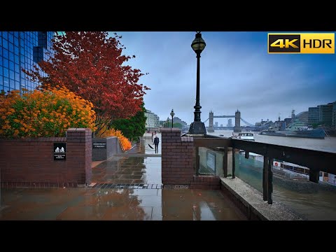 ☔️Relaxing London Rainy Day Walk - Aug 2024 | Rainy Day around London Bridge [4K HDR]