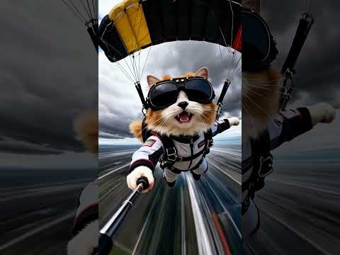 Fearless Cat Skydiver Caught on Camera! 🪂🐱#CatAdventure #SkydivingCat #FunnyAnimals #AiCat