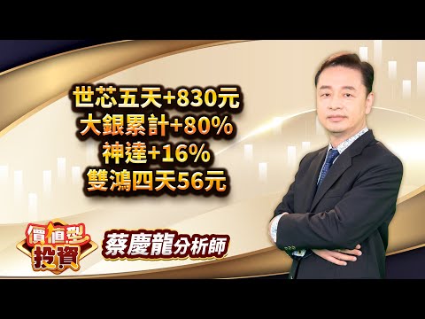 中視【價值型投資】20250207#蔡慶龍：世芯五天+830元 大銀累計+80% 神達+16% 雙鴻四天56元#中視 #中視新聞 #蔡慶龍 #價值型投資 #摩爾證券投顧