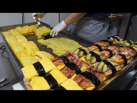 오믈렛 계란말이 김밥, 오믈렛 사각 주먹밥 - 봉봉에그랩 / omelette egg roll kimbap, omelette rice ball - korean street food