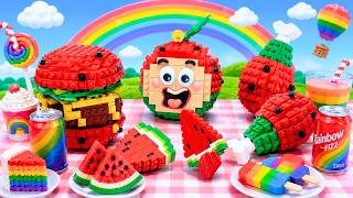 1 HOUR MUKBANG Watermelon RAINBOW 프라이드 치킨, 버거   스톱모션 쿠킹 & Asmr | Lego Food