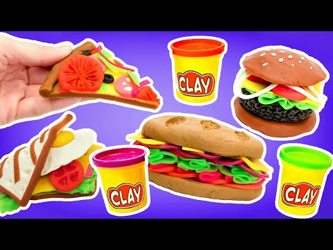 Easy and Fun 🥪🍔🍕🥤Food Crafts with Clay: Sandwiches, Burger, Pizza & Bottle of Coke!