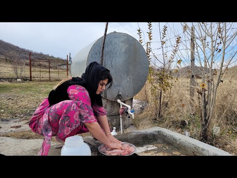 Nomadic life Iran in winter: Cooking chicken with walnuts, pomegranate sauce