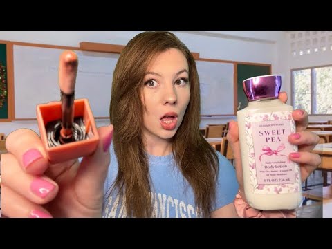 ASMR| Shh Im Doing Your Makeup🤫 During Class (study break bestie!) 😍