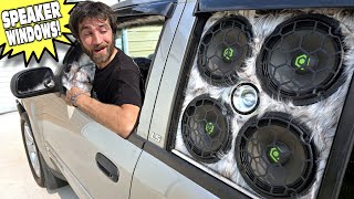 Installing Car Speakers IN THE WINDOW w/ Custom Sealed BOX | How To Build & Install MINI Stunt Wall!