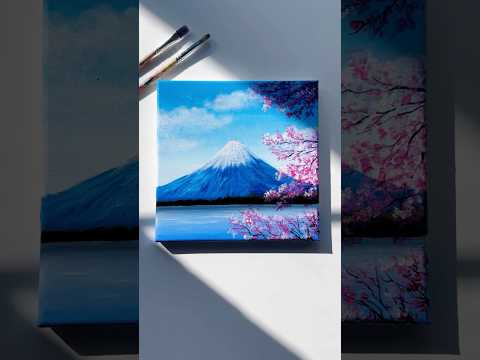 Snowy Peak and Blossoms Acrylic Painting ๐ธ๐๐๏ธ #art #acrylicpainting #canvas