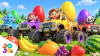Learn Fruits Names with Surprise Color Eggs Hatching🍎 with Monster Cars & Baby Animals | JOJO TV