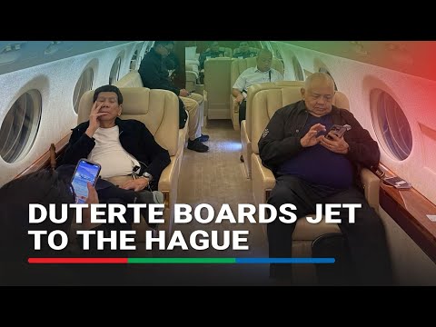 WATCH: Duterte boards jet that will reportedly bring him to The Hague | ABS-CBN News