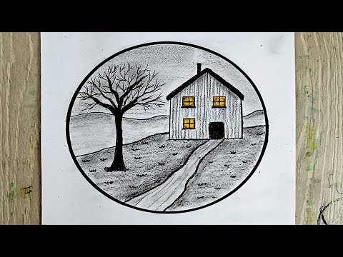 رسم سهل | تعليم الرسم بالرصاص  | رسم المناظر الطبيعية  | رسم منظر طبيعي | رسم بيت | رسم 🎨 |