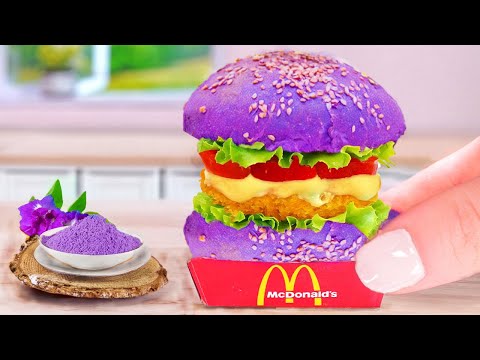 Satisfying Miniature Butterfly Pea Chicken Burger 🐓🍔 50 Best Of Miniature Cooking Ideas