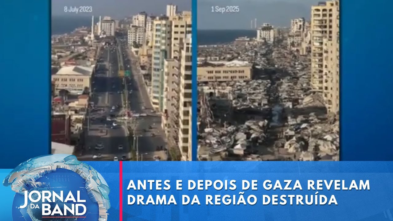 Antes e depois de Gaza revelam drama da região destruída por Israel | Jornal da Band