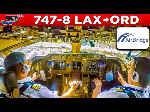 Air Bridge Boeing 747-8 Cockpit Los Angeles🇺🇸 to Chicago🇺🇸