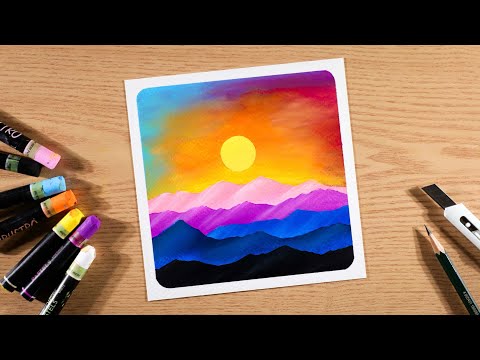 Easy Drawing for Beginners / Beautiful Mountains with Oil Pastels / Step by Step