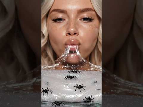SPIDER WEB SLIME 🕸️🕷️ #aiasmr #mukbang #slime #halloweenasmr #spiderweb #spider #oddlysatisfying