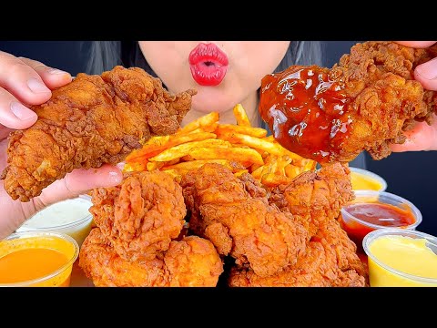ASMR FRIED CHICKEN TENDERS DIPPED IN 7 DIFFERENT SAUCES