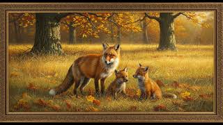 🦊 Autumn Fox Family in Golden Meadow | 4K Framed Art | Cozy Fall Ambience | TV Art Display