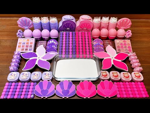 Mixing Makeup & Glitter into Slime Purple vs Pink Seashell #61