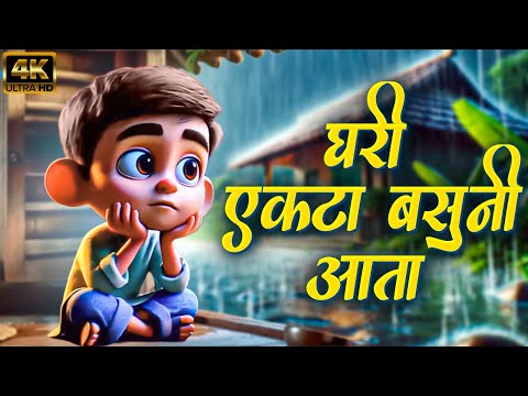 घरी एकटा बसुनी आता - Marathi Balgeet Rain Song | Marathi Rhymes लहान मुलांची गाणी | Badbad Geete