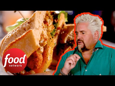 “This Is Outrageous!” Guy Fieri Falls In Love With This Crab Cake Po’Boys | Diners Drive-Ins & Dives