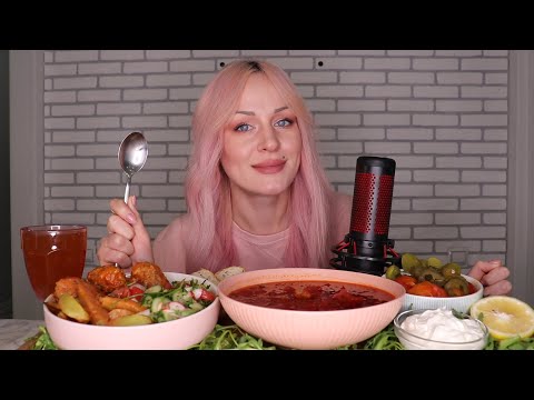 MUKBANG | Борщ, ленивые голубцы, картошка, салат | borsch (soup), cabbage rolls, snacks не ASMR
