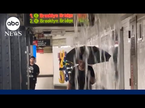 YouTube video thumbnail: Water Pours Into New York City Subway Stations as Storms hit Northeast