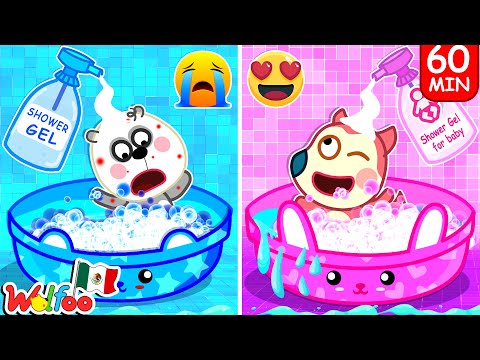 Desafío Rosa vs Azul con bebe | Vamos a tomar un baño + Mas Video Para Niños 🌈 Wolfoo en Español