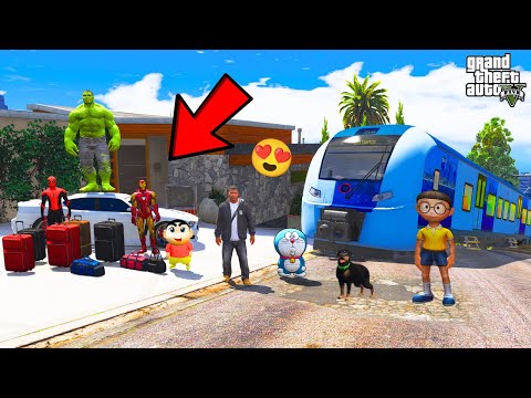 Shinchan and Franklin Start A New Trip Train Journey With Avengers Los Santos To Mountain in GTA 5