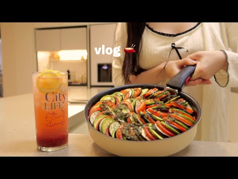 vlog | 라따뚜이 라자냐 만들고 브런치로 핫케이크 🥞 점심 도시락으로 파에야 볶음밥 만들고 주방용품 추천하는 집순이 일상🍳