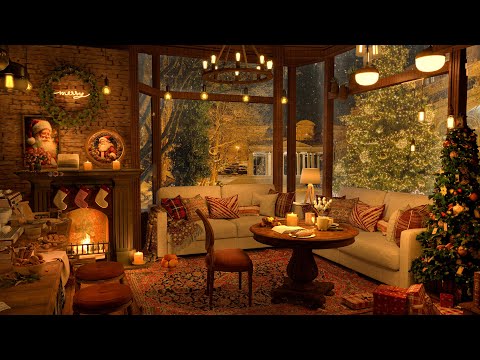 4K Cozy Winter Vibes and Coffee Shop Ambience ❄️ Snowy Scene and Jazz Music for Relaxation