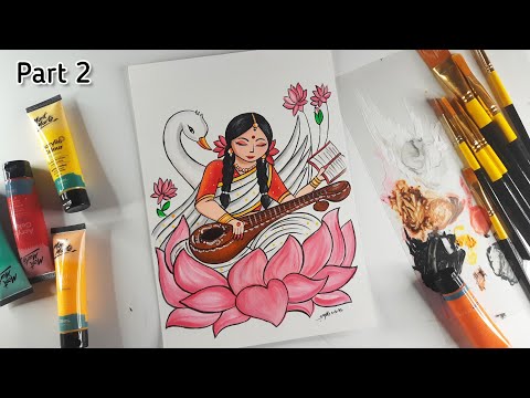 How to draw Saraswati Devi , How to draw easy Saraswati drawing