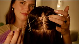 ASMR Slow & Relaxing Scalp Treatment 🌙 Hair Parting & Clipping, Scalp Oiling, Combing, Massage