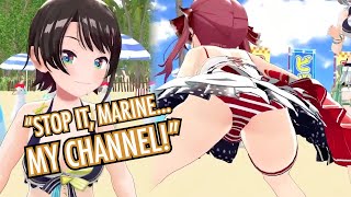 Houshou Marine's tries going butt-for-butt sumo style but forgets she 