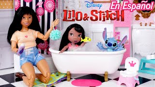 Lilo & Stitch Familia Rutina de Noche con Juguetes Barbie