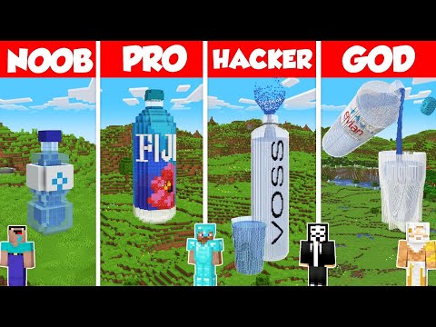 Bottled Water Build Battle Challenge - Noob vs Pro vs Hacker vs God - Minecraft Animation